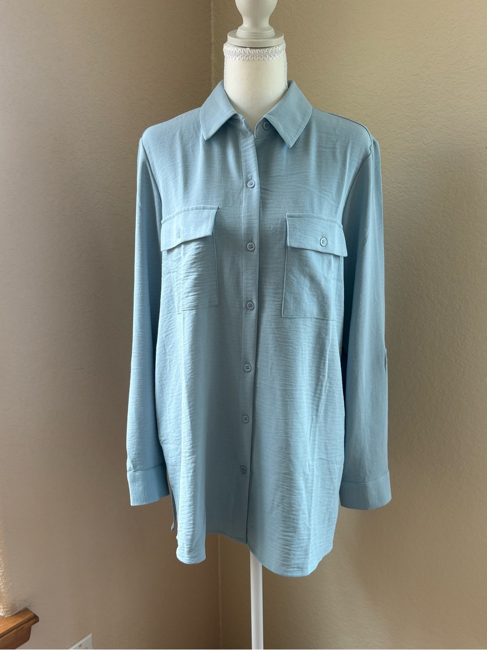 Hilary Radley Women's Light Blue Button-Up Shirt